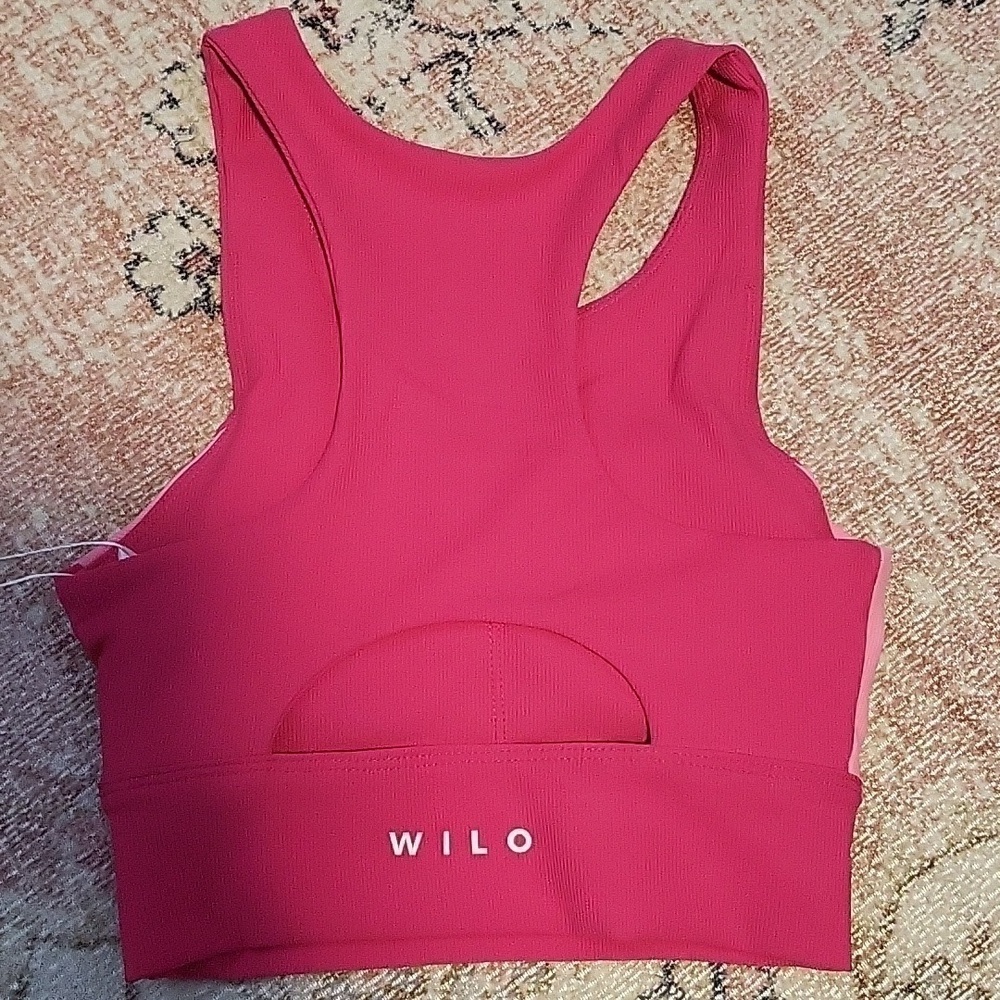 WILO Racerback Ribbed Pink Sports Bra Removeable Pads - Size XS - Picture 4 of 10